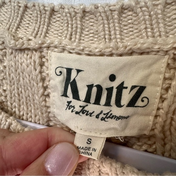 Knitz For Love And Lemons Chunky Cable Knit Sweater Bishop Sleeve S Slouchy Boho - Picture 4 of 12